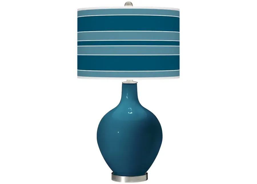 Color Plus Ovo 28 1/2" Bold Stripe Shade Oceanside Blue Table Lamp-silver