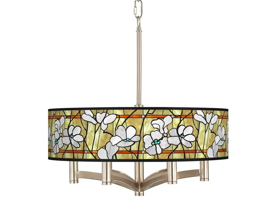 Giclee Glow Magnolia Mosaic 20" 6-Light Nickel Pendant Chandelier-yellow
