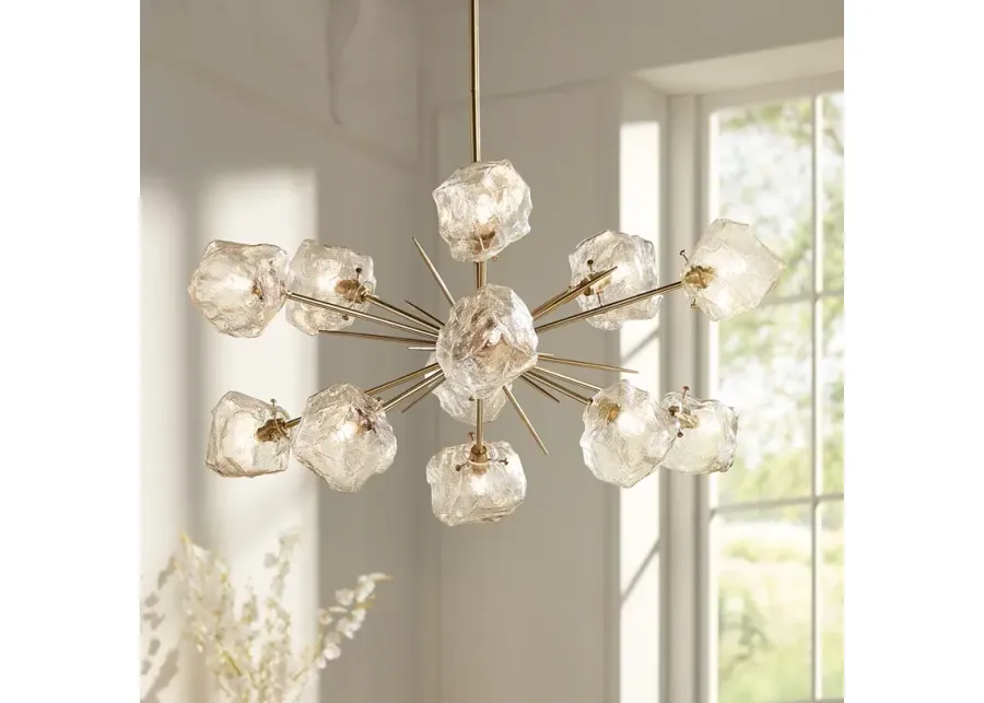 Stiffel Melvan 36 1/2" Wide Golden Bronze Ice Glass 12-Light Pendant-gold