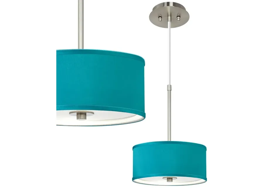 Possini Euro 10 1/4" Wide Nickel and Teal Blue Faux Silk Mini Pendant-silver