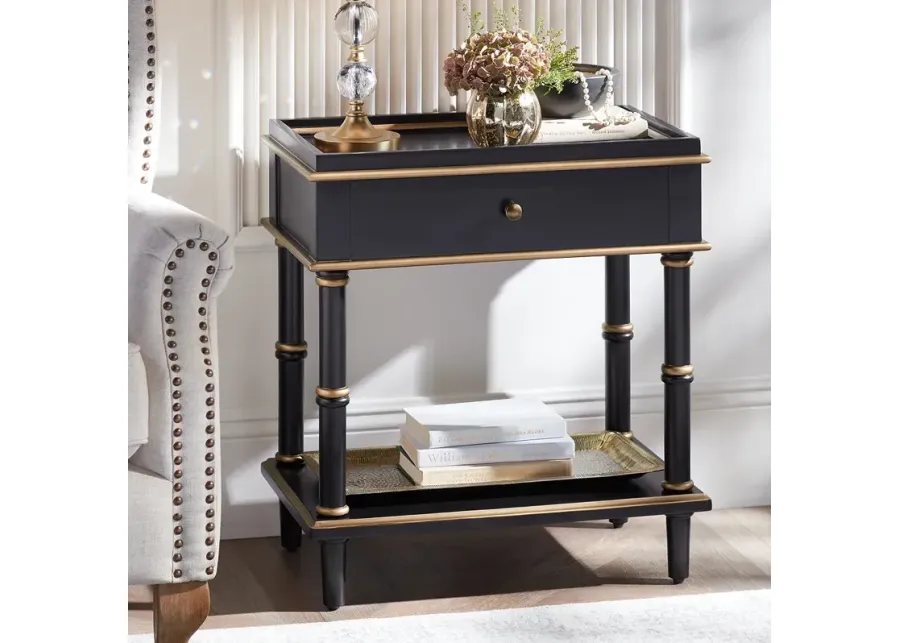Studio 55D Cason 24" Black and Gold Rectangular Side Table with Drawer-gold