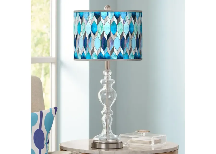 Giclee Glow Apothecary 28" Blue Mosaic Clear Glass Table Lamp-silver