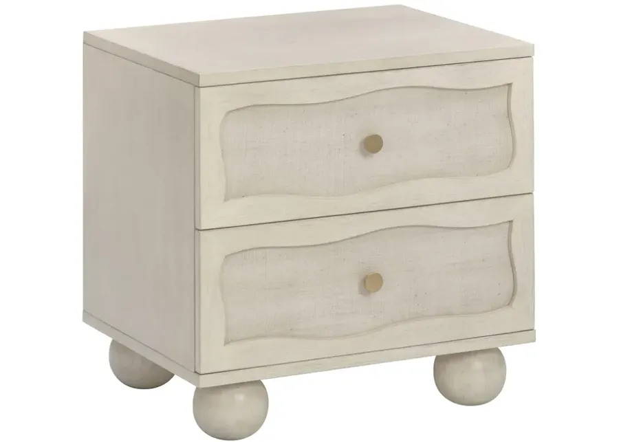 Grappa Whitewashed Wood & Raffia Wavy Nightstand-White
