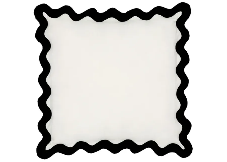 Scalloped Edge Black and White Cotton Velvet Throw Pillow-Black and White