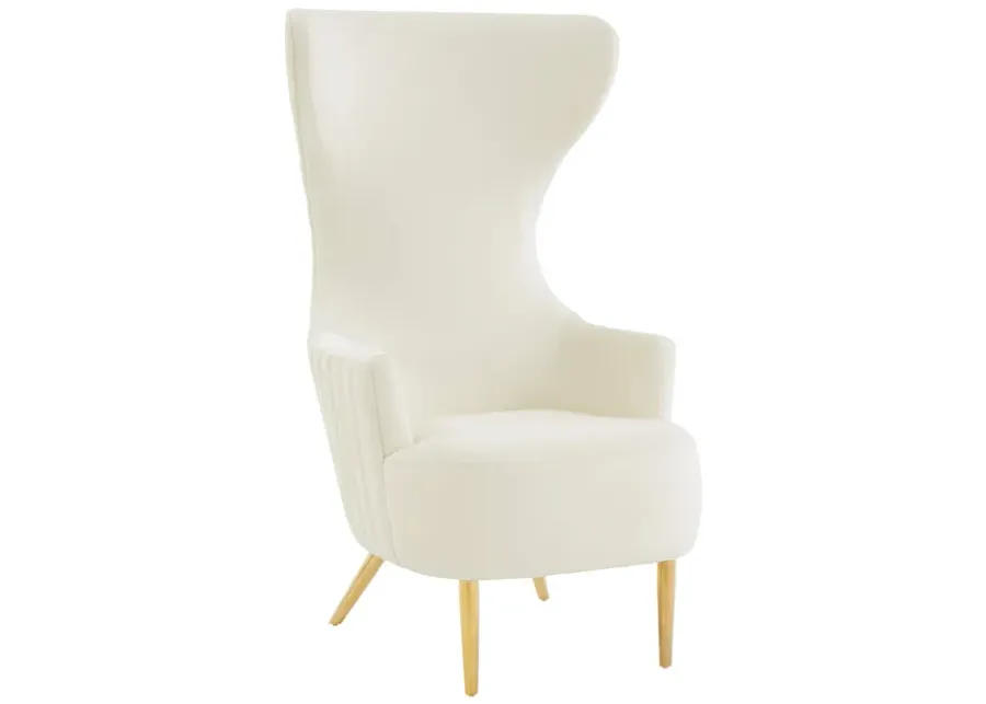 Julia Cream Velvet Channel Tufted Wingback Chair-Cream