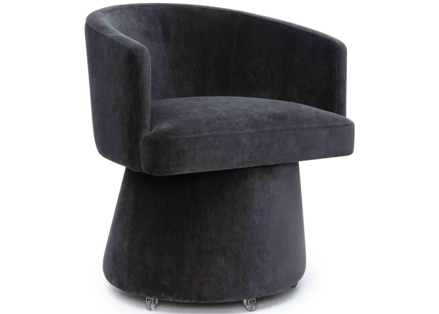 Kristen Black Upcycled Chenille Rolling Desk Chair-Black