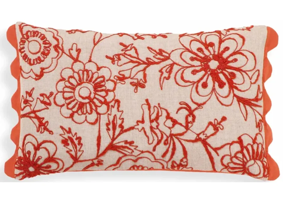Portia Orange Embroidered Cotton Flex 20 x 12 inch Accent Cushion-Orange