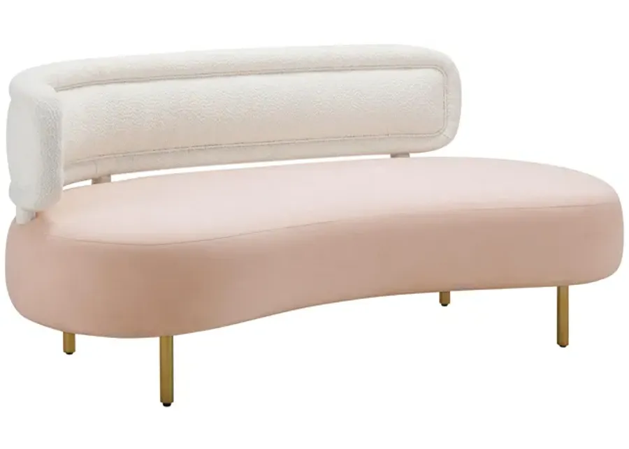 Tischa Cream Boucle & Blush Velvet Sofa-Blush, Cream