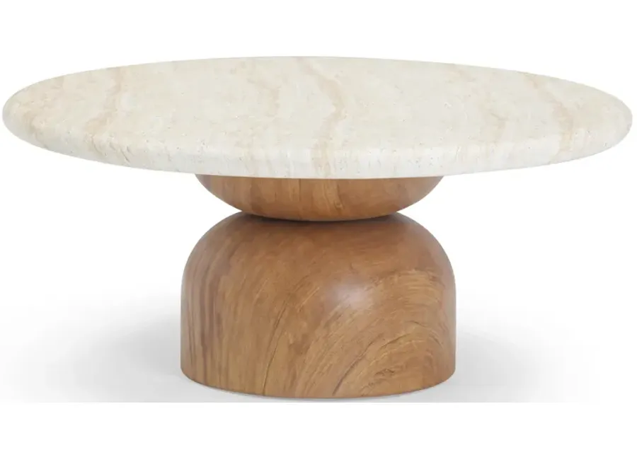 Cynthia Travertine Concrete Indoor / Outdoor Coffee Table-Brown, Travertine