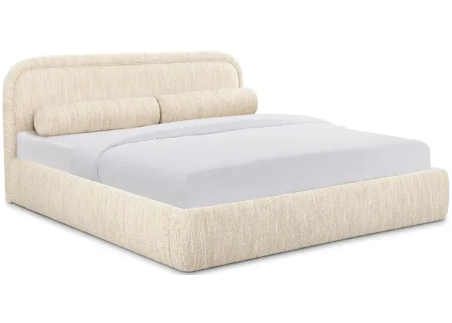 Murielle Taupe Textured Boucle Queen Bed-Taupe
