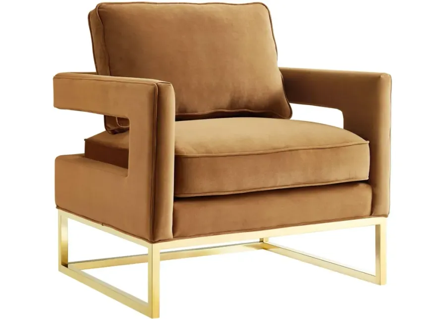 Avery Cognac Velvet Chair With Polished Gold Base-Cognac