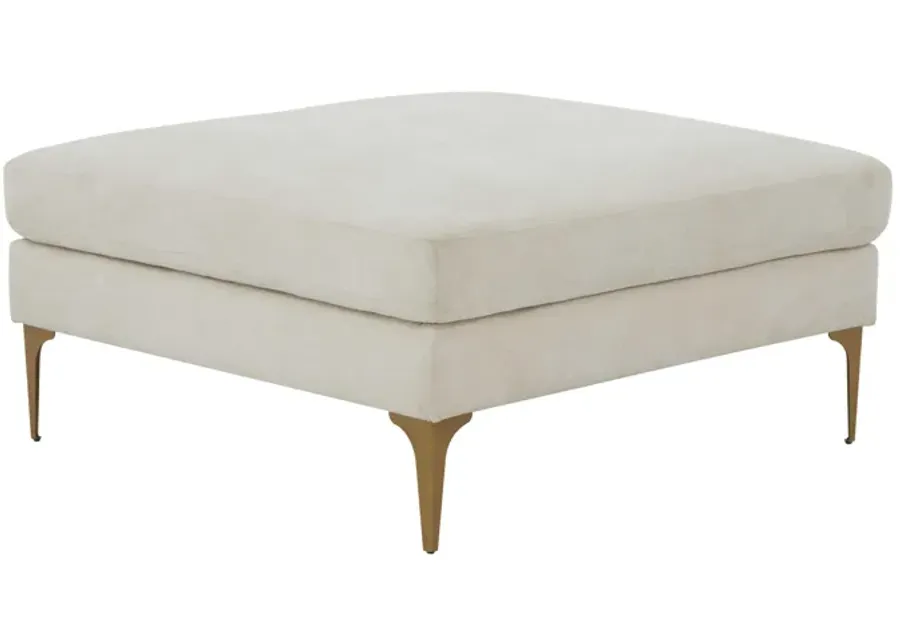 Serena Cream Velvet Ottoman-Cream