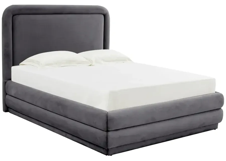 Briella Dark Grey Velvet Bed in Queen-Dark Grey