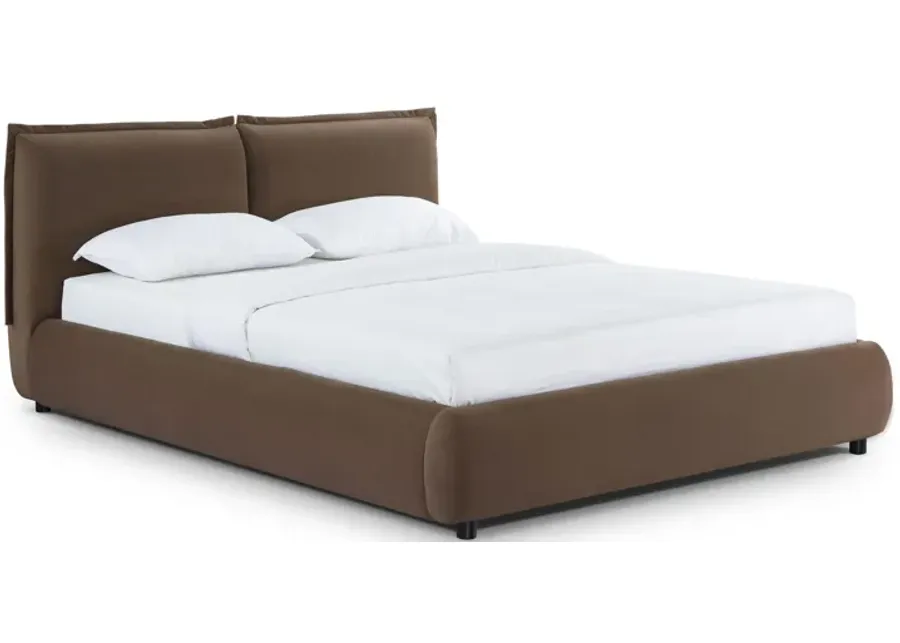 Mel Brown Faux Mohair Queen Bed-Brown