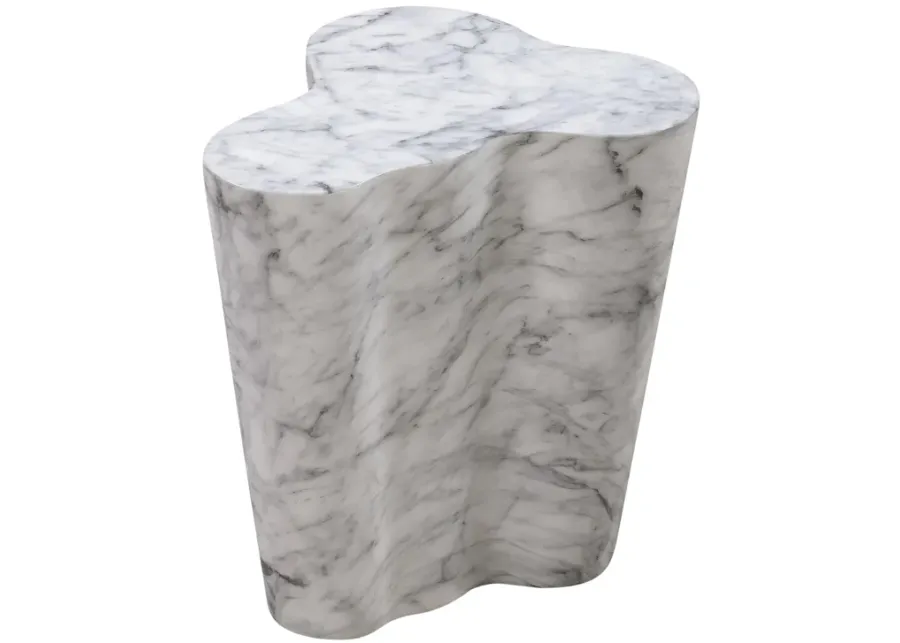 Slab Marble Short Side Table-White Marble