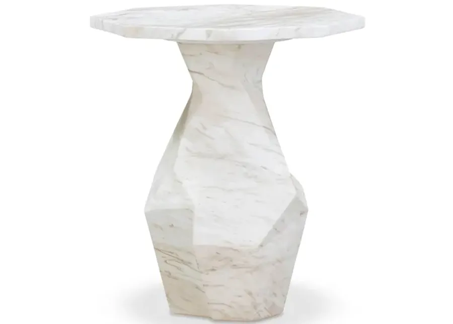Esme Faux Marble Indoor/Outdoor Round Side Table-White