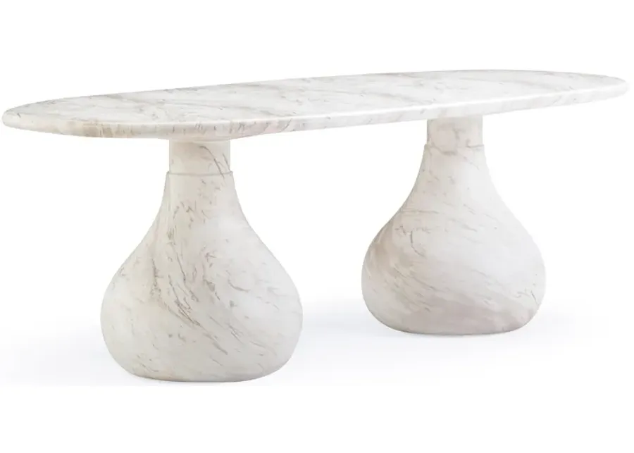 Smooch White Faux Marble Print Indoor / Outdoor 87 inch Oval Dining Table-White