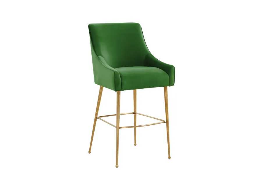 Beatrix Green Velvet Bar Stool - Gold Legs-Green