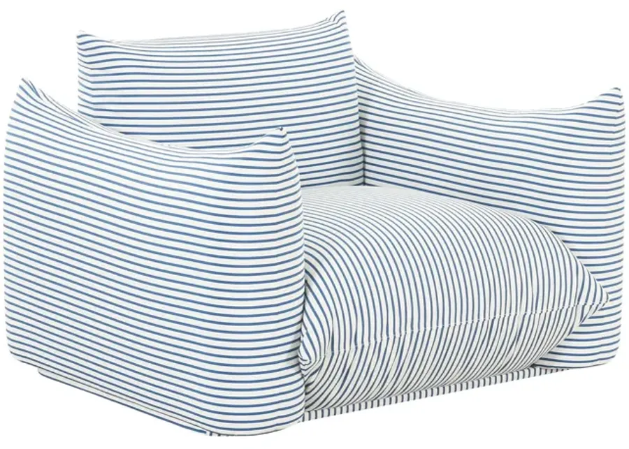 Saint Tropez Pearl and Blue Striped Stuffed Outdoor Armchair-Blue
