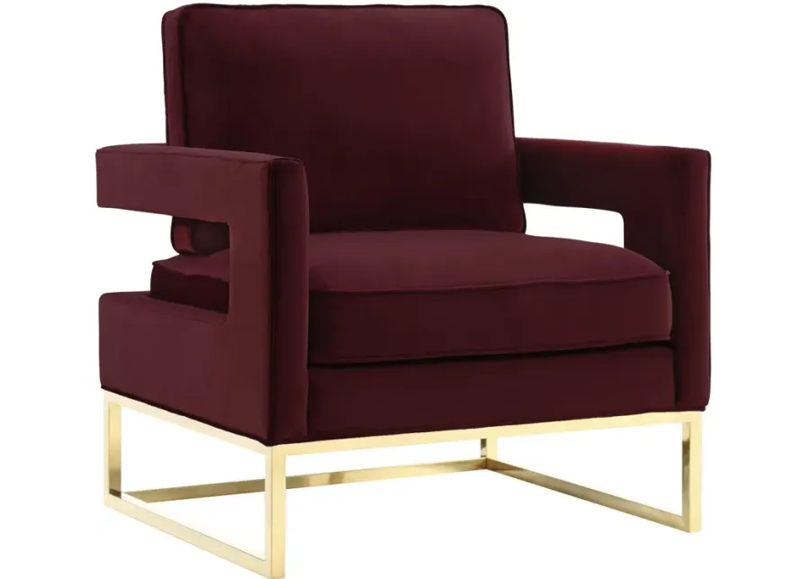 Avery Maroon Velvet Chair With Polished Gold Base-Maroon