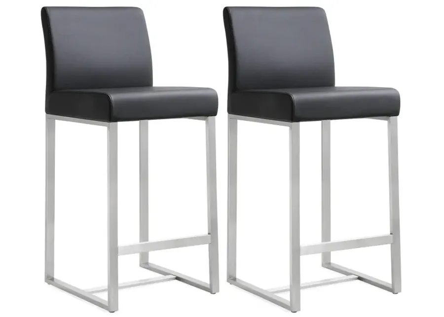 Denmark Black Performance Vegan Leather and Stainless Steel Counter Stool - Set of 2-Black