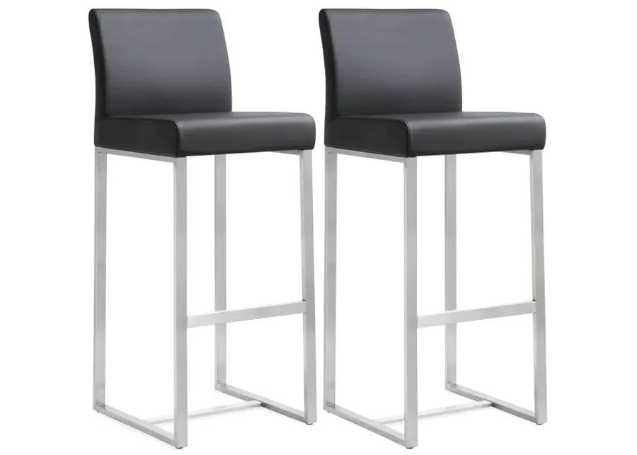 Denmark Black Performance Vegan Leather and Stainless Steel Barstool - Set of 2-Black