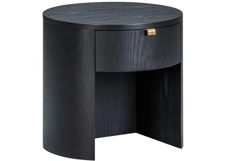 Marlow Black Wood Round Nightstand-Black
