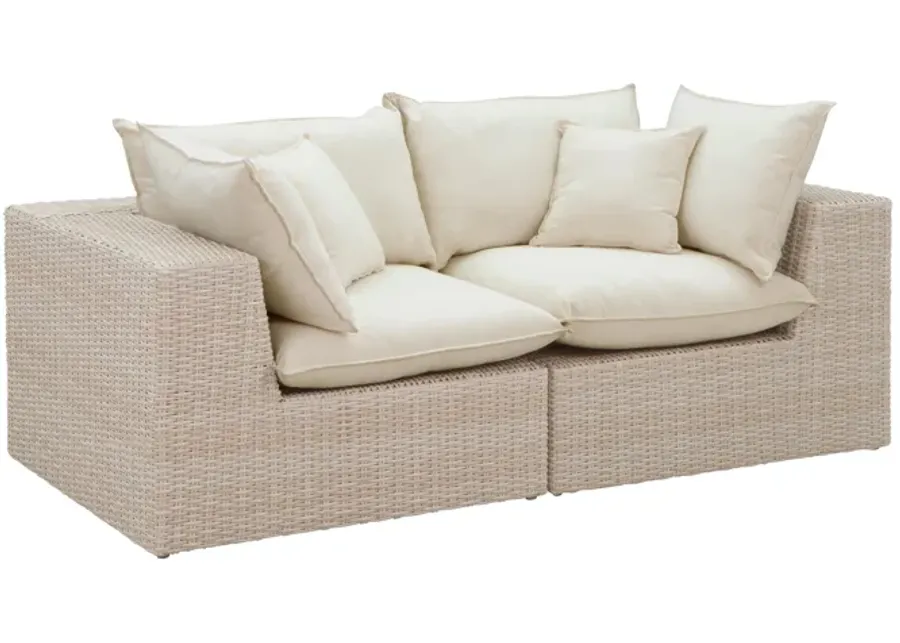 Cali Natural Wicker Outdoor Modular Loveseat-Cream, Natural
