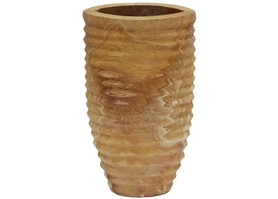 Saava Ribbed Stone Vase in Sandstone-Natural