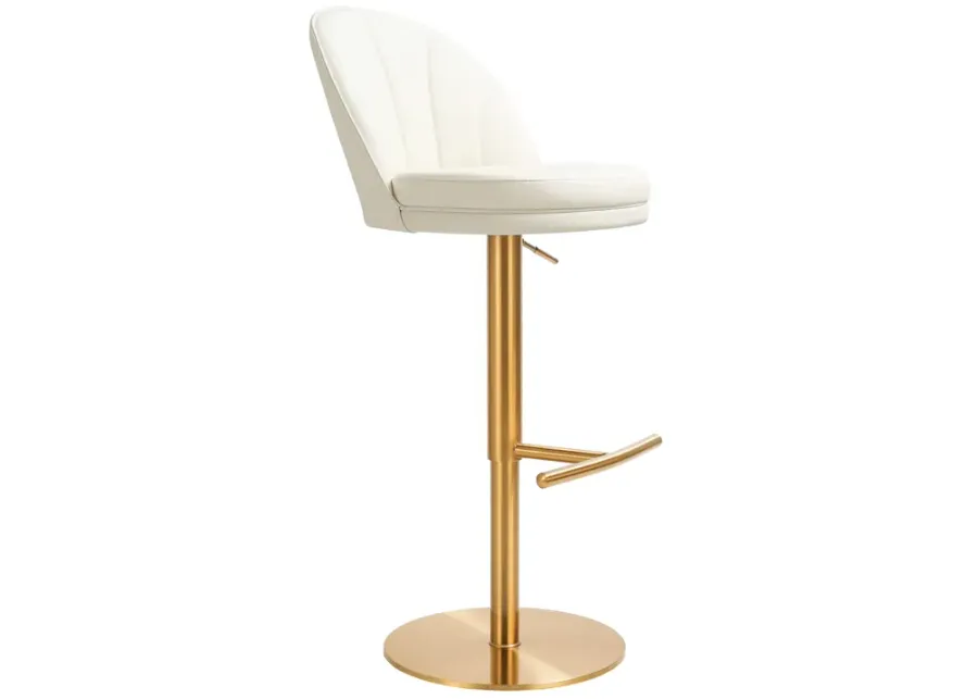 Venus Cream Performance Vegan Leather and Gold Adjustable Swivel Stool-Cream