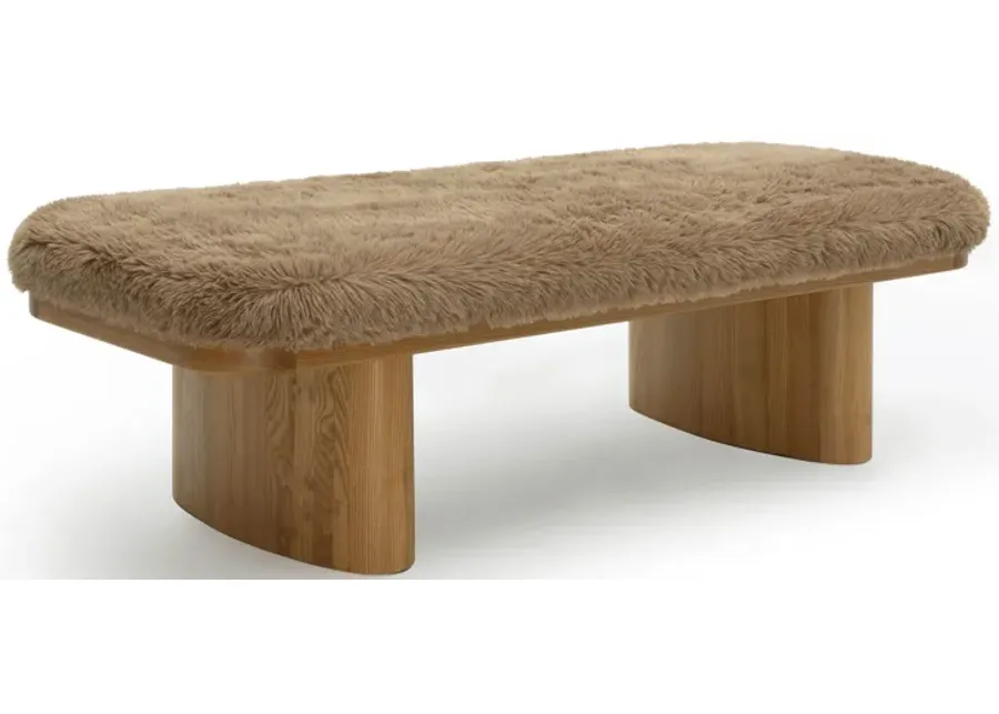 Ollie Taupe Straight Vegan Shearling Large Bench-Taupe