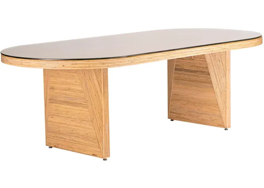 Caren Natural Rattan and Glass Oval Dining Table-Natural