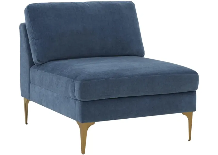 Serena Blue Velvet Armless Chair-Blue