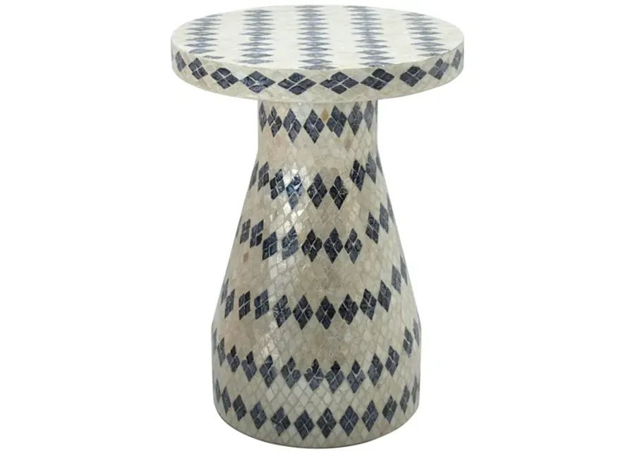 Halio Cream & Blue Checkered Shell Side Table-Blue, Cream