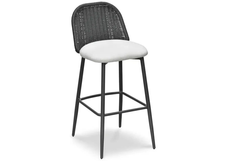 Alexa Black Rattan Performance Fabric Barstool-Black