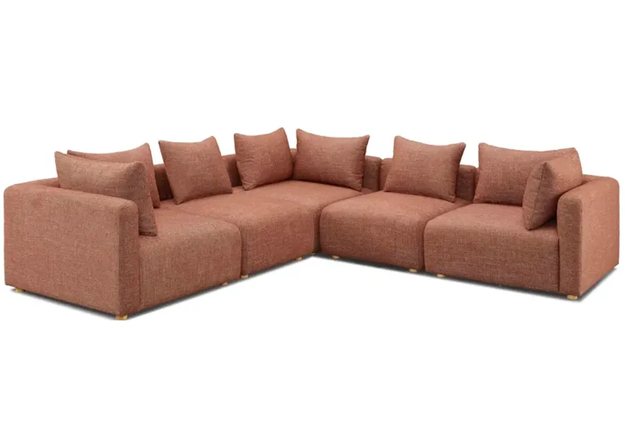 Hangover Sedona Red Textured Fabric 5-Piece Modular L-Sectional-Red