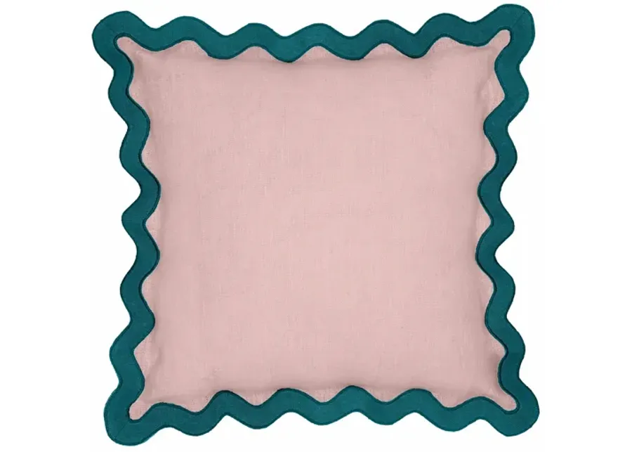 Scalloped Edge Blue and Pink Linen Throw Pillow-Blue