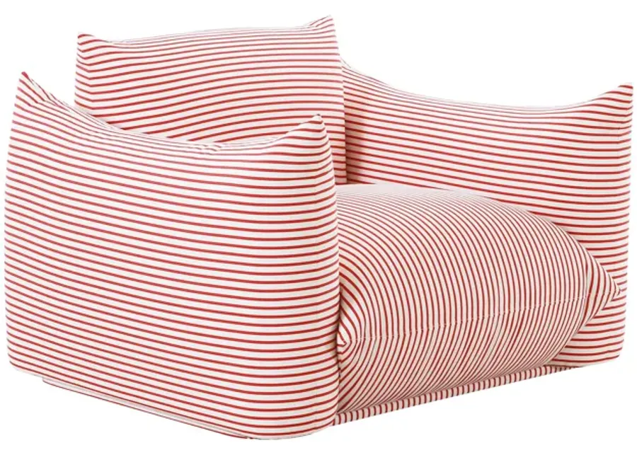 Saint Tropez Pearl and Red Striped Stuffed Outdoor Armchair-Red