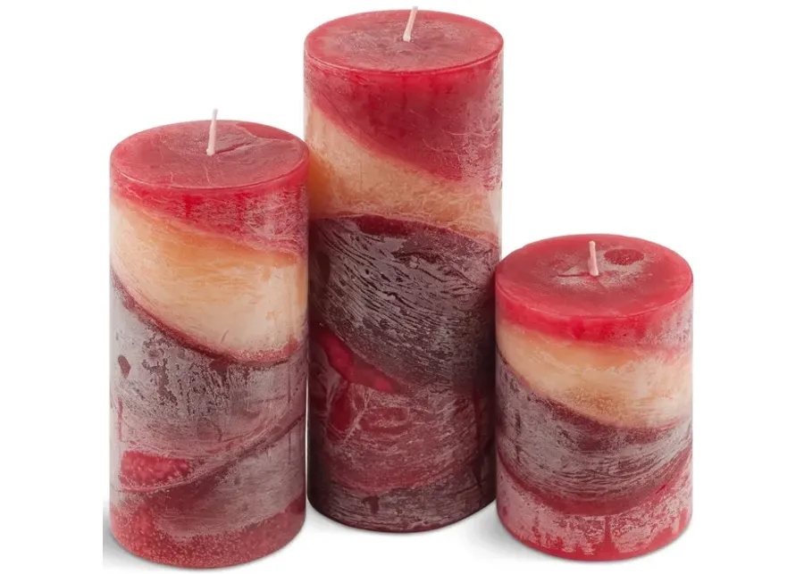 Red Cinnamon Apple Zigzag Pillar Candle - Small