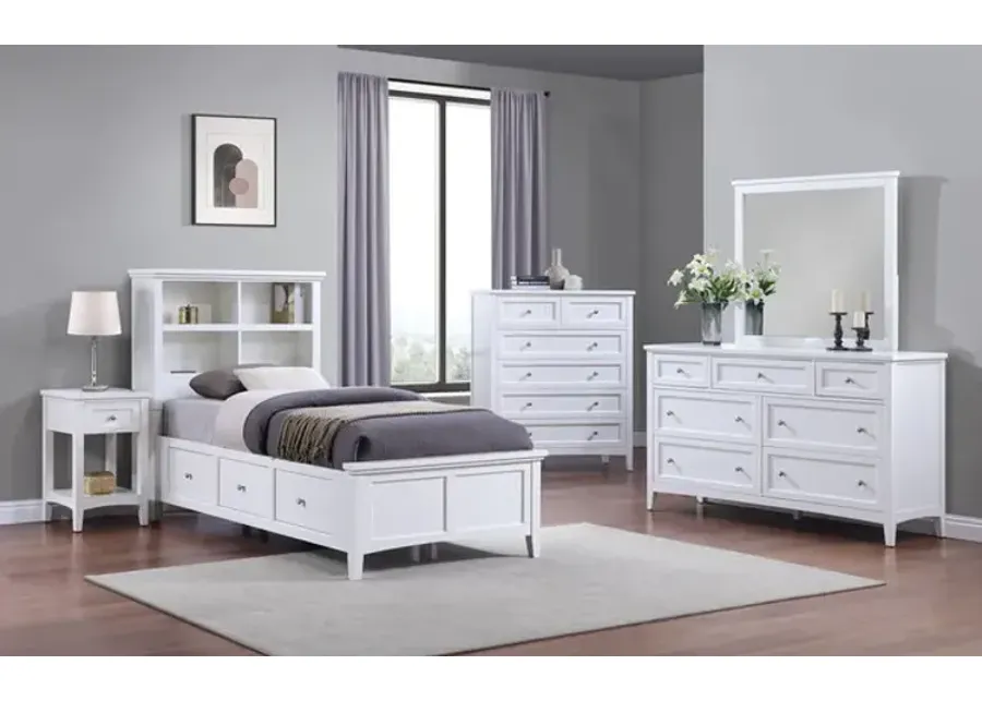 Chesapeake Queen Bookcase Storage Bedroom Suite With 3 Drawer Nightstand - White