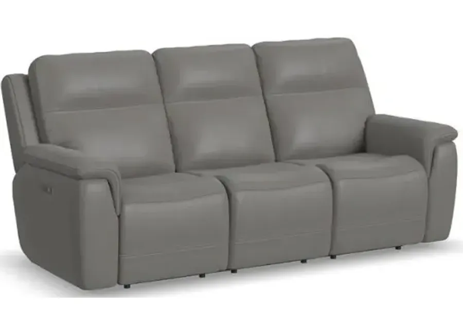 Flexsteel Sawyer Grey Leather Power Reclining Sofa with Power & Lumbar-87