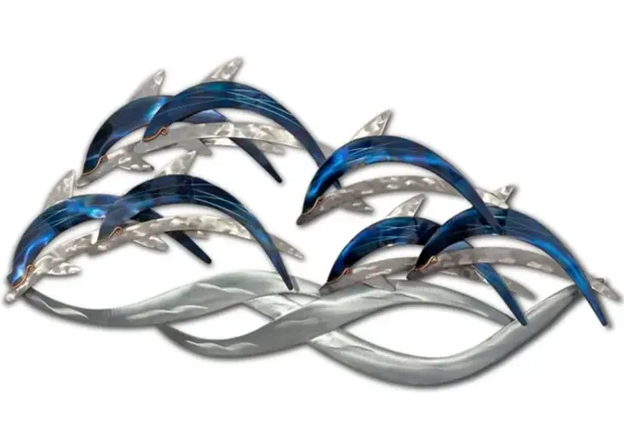 Copper Art Dolphin Pod with Waves Abstract Metal Wall Art-39