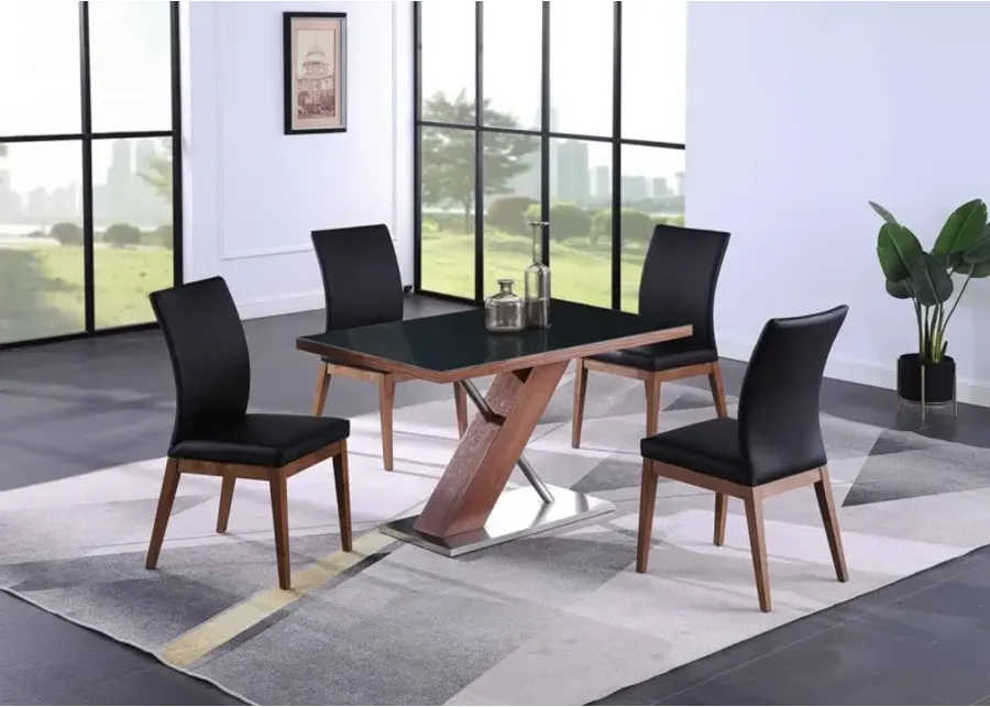Chintaly Emma Modern Dining Set with Wooden & Black Glass Table & 4 Chairs-51.18