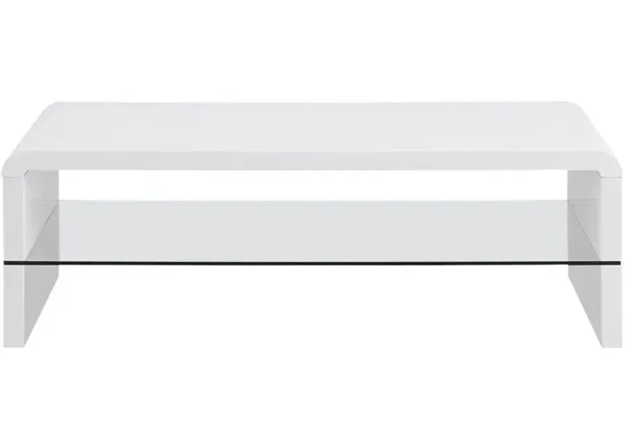 Coaster Airell Rectangular Coffee Table with Shelf White High Gloss-47.25