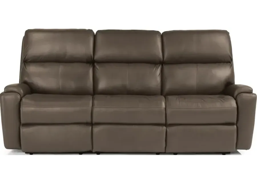 Flexsteel Rio Dark Stone Power Reclining Leather Sofa with Power Headrests-88