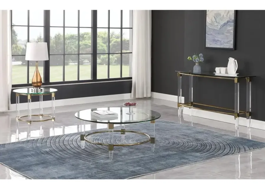 Chintaly Gold Round Glass Lamp Side Table with Acrylic Legs & Gold Plated Frame-24